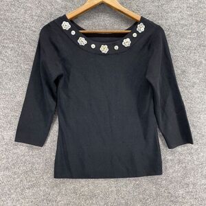 5/$45 J.A.C. Top Women S Small Black Button 3/4 Sleeve Round Neck Pullover